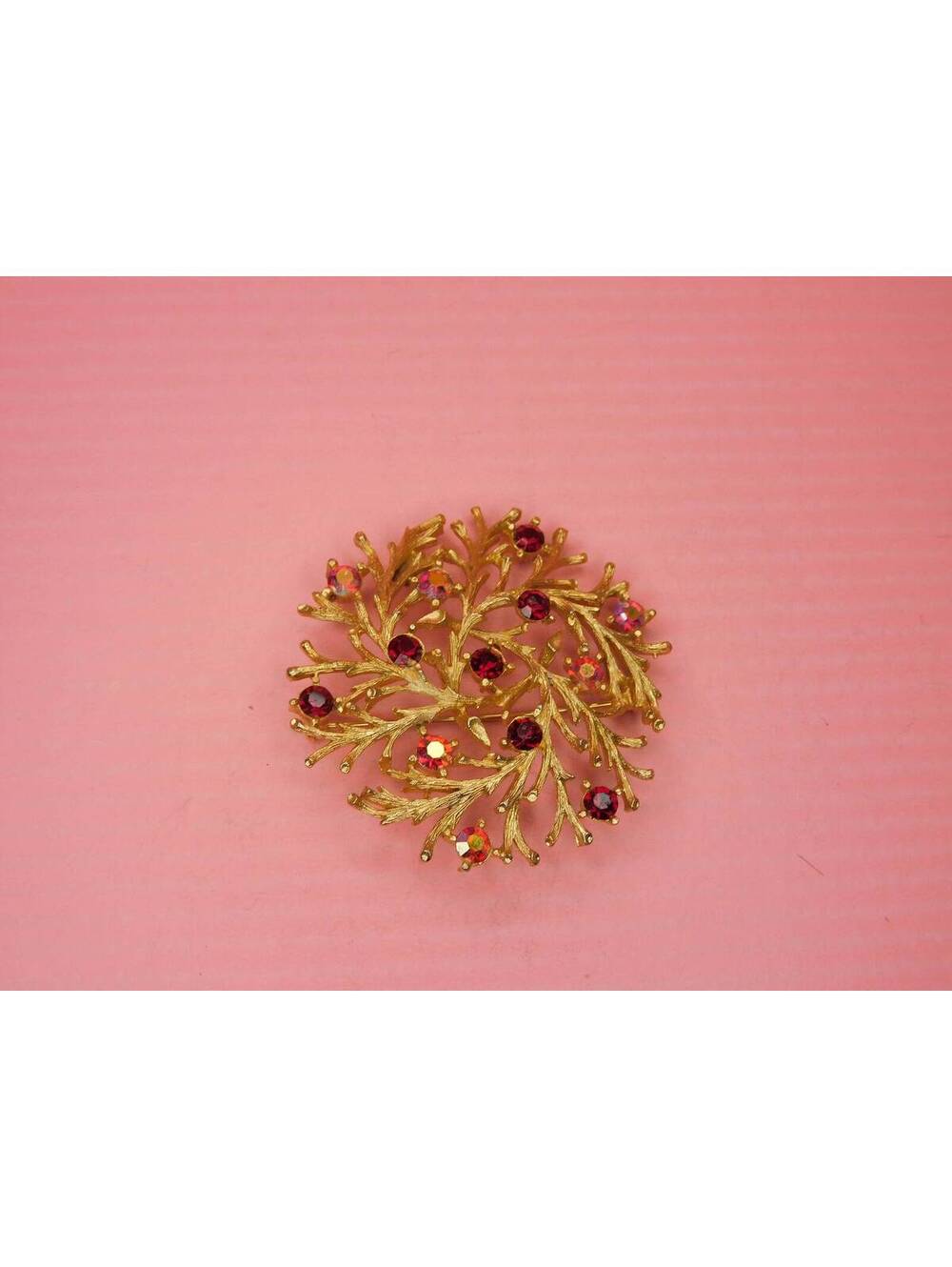 Vintage Lisner Red Aurora Borealis Brooch / Pin Vintage Signed